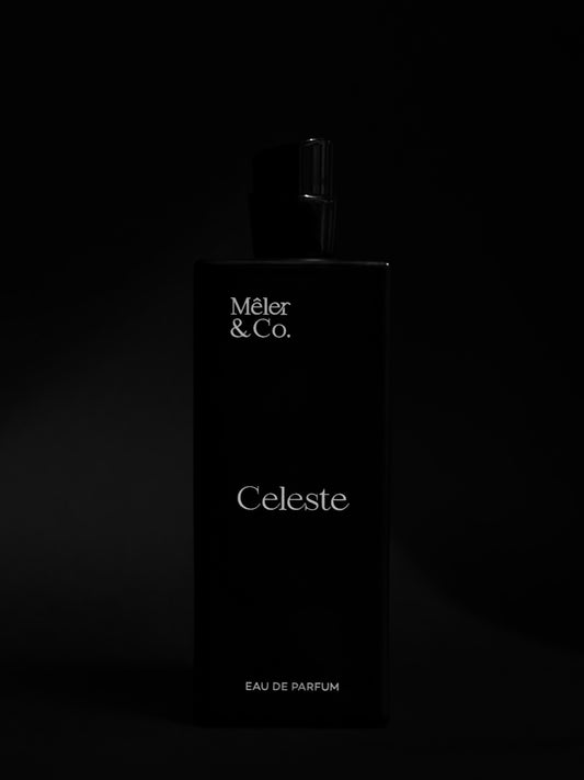 Mêler & Co. Celeste eau de parfum bottle on matte black background